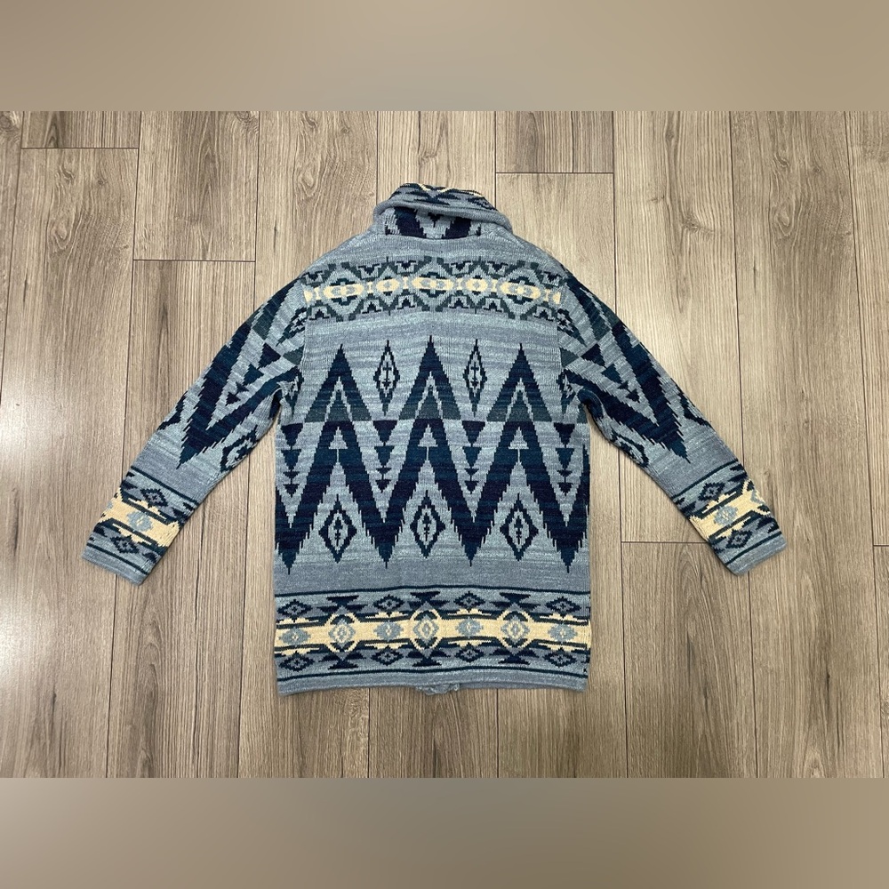 Polo Ralph Lauren Blue Indigo Aztec Print Cardigan Sweater Size Large - Picture 9 of 10